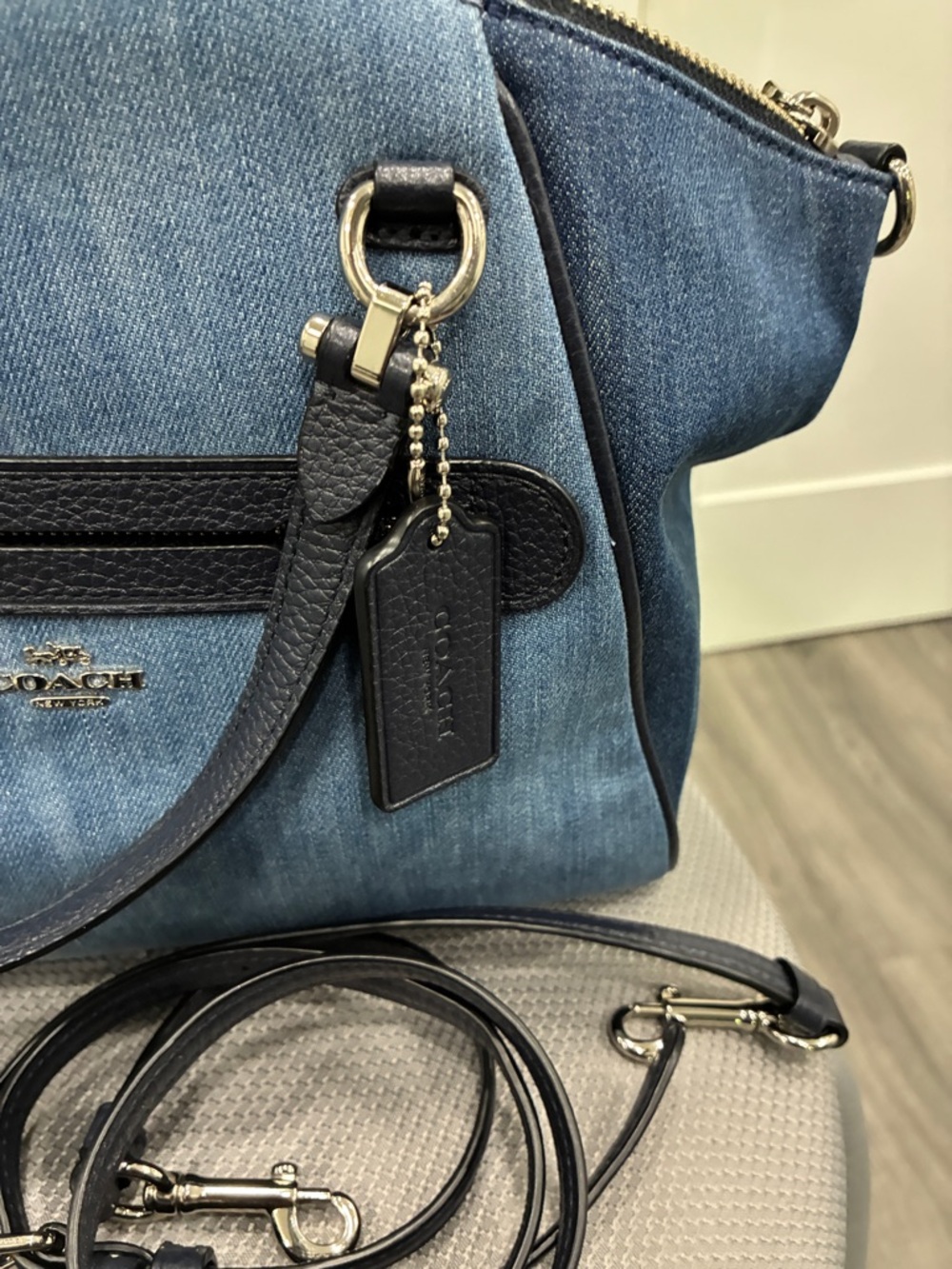 Coach Blue Denim and Navy Leather Shoulder Bag with Removable Strap - Picture 10 of 11